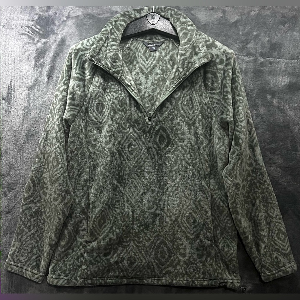 Eddie Bauer Men’s Large Patterned Quarter Zip Fleece Pullover Green Gray L